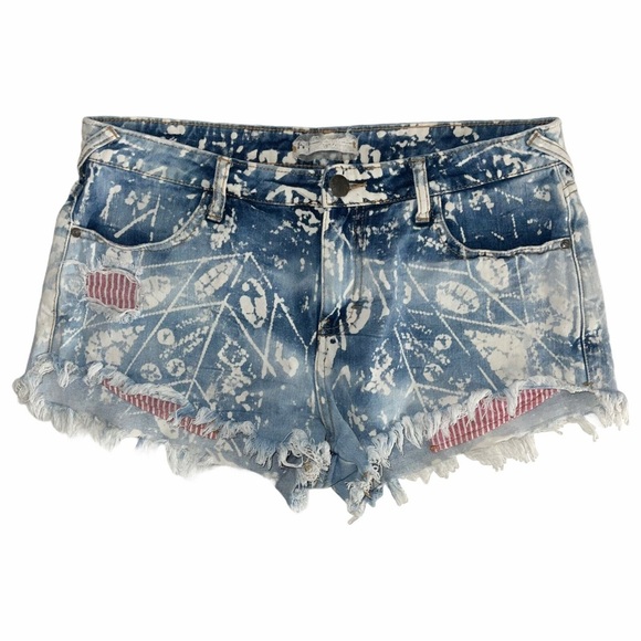 Free People Pants - Free People Patriotic Bleach Dye Red White Blue Distressed Grunge Shorts